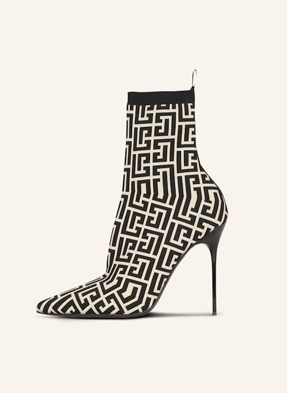 BALMAIN Zweifarbige Skye Ankle Boots aus Stretch-Strick mit Balmain-Monogramm SCHWARZ