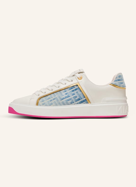 BALMAIN Sneakers B-Court aus Leder und Denim WEISS