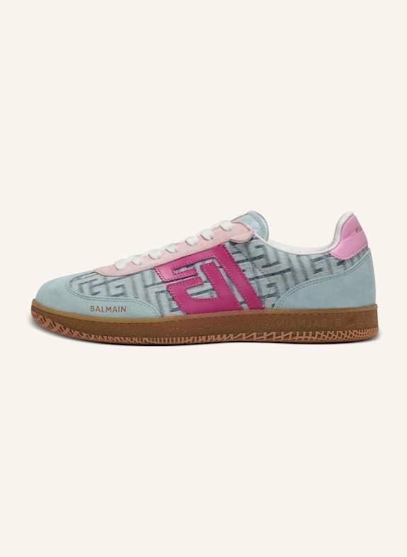 BALMAIN Sneakers Balmain Swan aus Leder und Denim mit Monogramm PB Labyrinthe BLAU