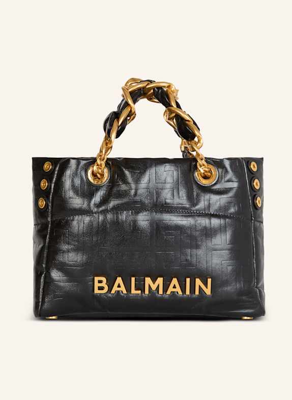 BALMAIN Kleiner Shopper 1945 Soft aus rissigem Kalbsleder SCHWARZ