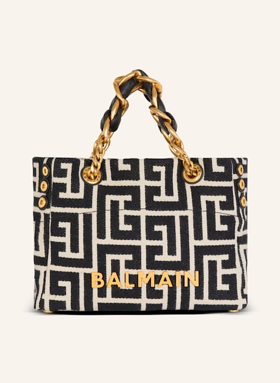 BALMAIN Kleiner Shopper 1945 Soft aus Monogramm-Jacquard SCHWARZ