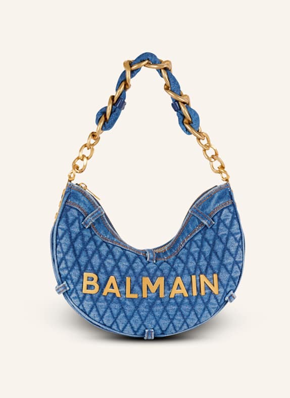 BALMAIN Tasche 1945 Soft Moon aus gestepptem Denim mit Diamond-Muster BLAU