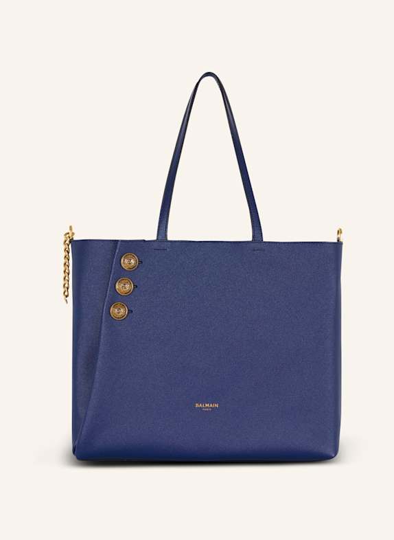 BALMAIN Shopper Emblème aus genarbtem Kalbsleder DUNKELBLAU