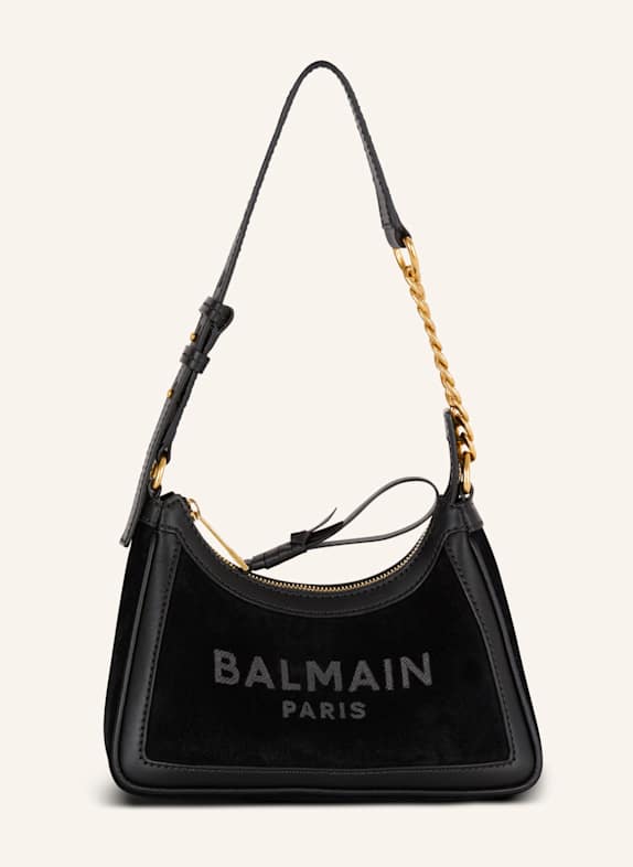 BALMAIN Schultertasche B-Buzz Shoulder 24 aus Wildleder SCHWARZ