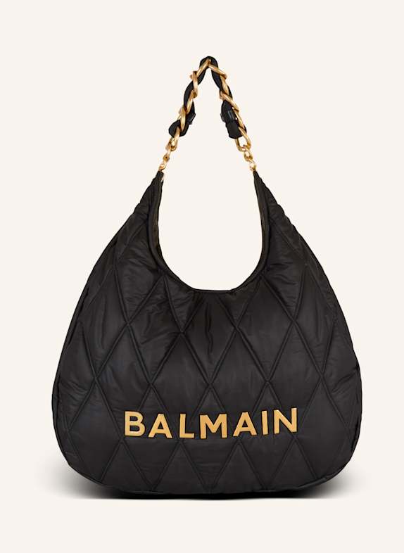 BALMAIN Große Hobo Bag 1945 aus gestepptem Nylon mit Diamond-Muster SCHWARZ