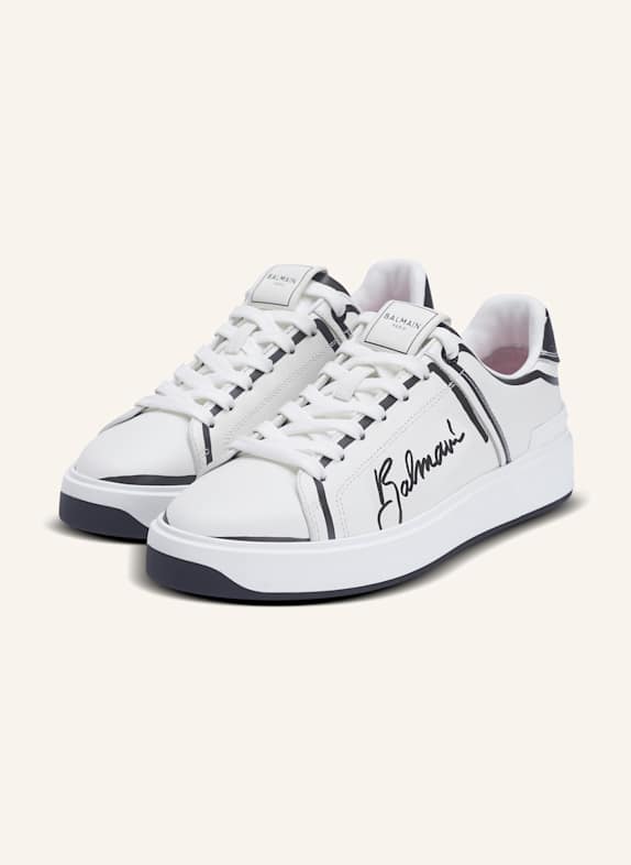 BALMAIN Sneakers B-Court aus bedrucktem Kalbsleder WEISS