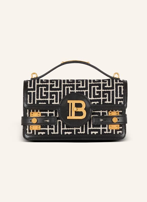 BALMAIN Tasche B-Buzz Shoulder 24 aus Jacquard-Canvas mit PB-Monogramm und Kalbsleder SCHWARZ