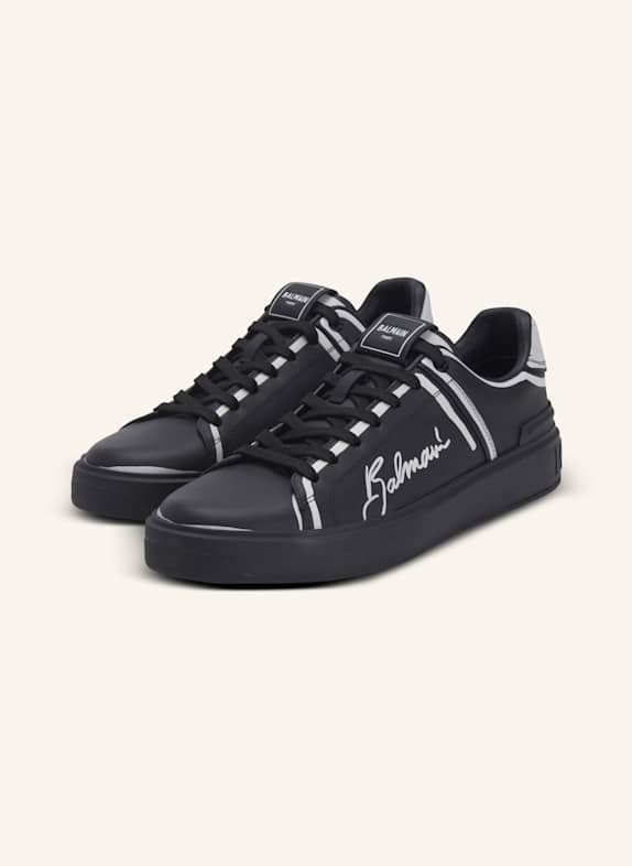 BALMAIN Sneakers B-Court aus bedrucktem Kalbsleder SCHWARZ