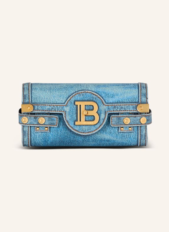 BALMAIN B-Buzz Pouch 23 aus Canvas mit Denim-Print BLAU