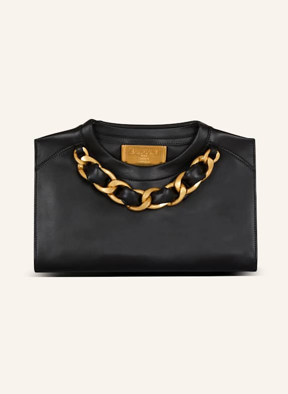 BALMAIN Clutch Crewneck mit Reißverschluss aus Kalbsleder SCHWARZ