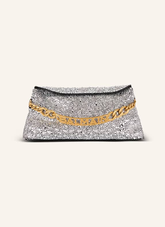 BALMAIN Clutch 1945 Soft aus Wildleder mit Strasssteinen SILBER