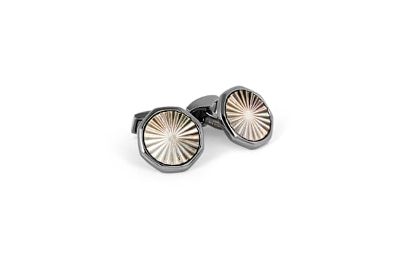 TATEOSSIAN Orbit Gear Manschettenknöpfe in Gelbgold beschichtet & Blau Emaille SCHWARZ