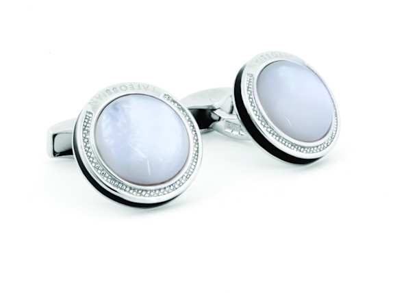 TATEOSSIAN Signature Round Manschettenknöpfe WEISS