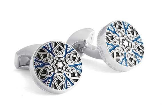 TATEOSSIAN Star Weave Manschettenknöpfe with blue enamel and white bronze plated BLAU