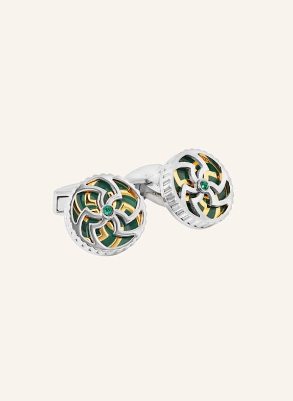 TATEOSSIAN Rotating Trinity Manschettenknöpfe In Green Emaille With Swarovski Crystals GRÜN