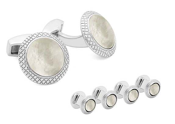 TATEOSSIAN Bullseye Manschettenknöpfe And Studs Set With Weiß Perlmutt WEISS