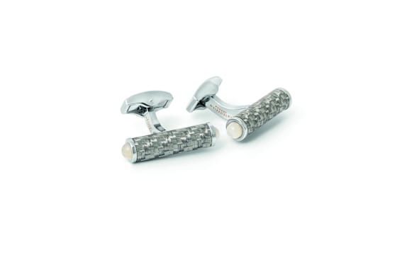 TATEOSSIAN Carbon Cylinder Cuffllinks With Weiß Perlmutt GRAU