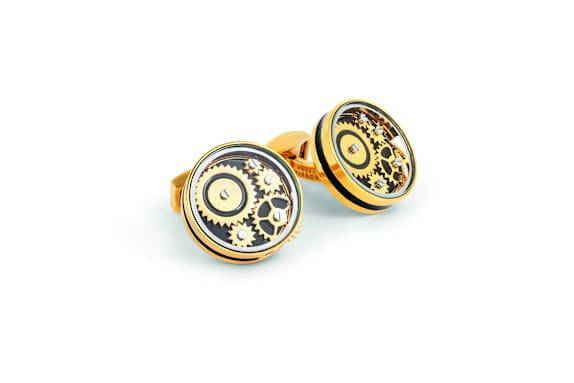 TATEOSSIAN Carousel Gear Manschettenknöpfe In Gelbgold beschichtet Base Metal With Schwarz Emaille GOLD