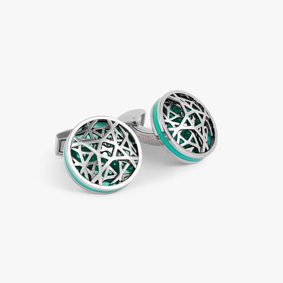 TATEOSSIAN Dome Cutwork Manschettenknöpfe In Palladium beschichtet Base Metal With Turquoise Emaille TÜRKIS
