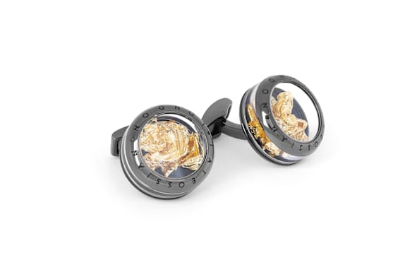 TATEOSSIAN Panorama Precious Gold Leaf Manschettenknöpfe in Gunmetal beschichtet SCHWARZ