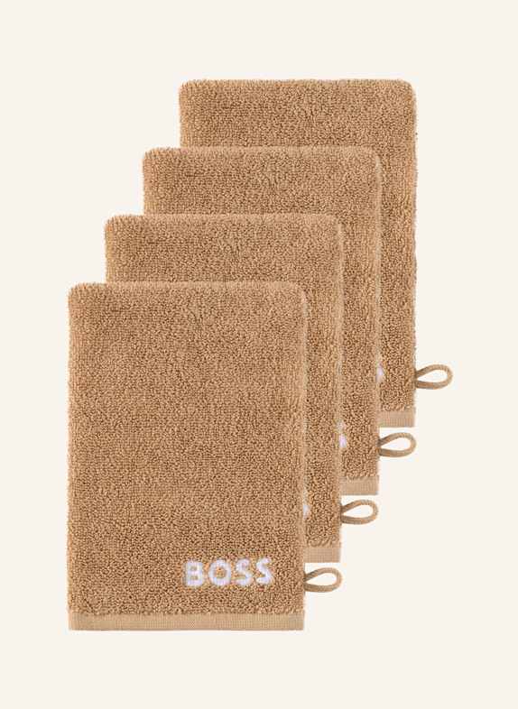 BOSS Waschhandschuh 4er Set PLAIN HELLBRAUN