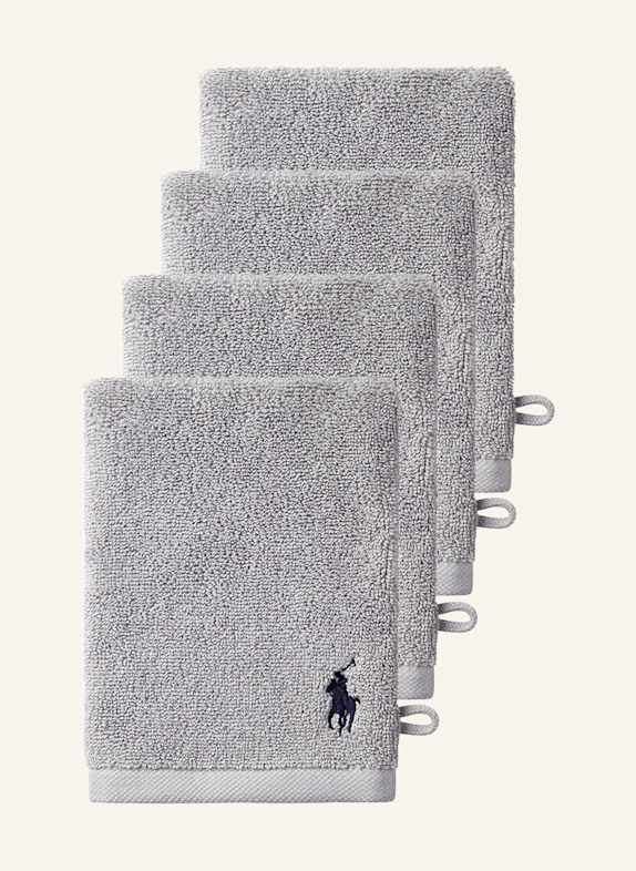 RALPH LAUREN HOME Waschhandschuh 4er Set POLOPLAYER HELLGRAU