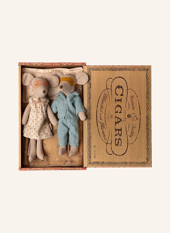 Maileg Mama & Papa Mäuse in Zigarrenkiste BEIGE