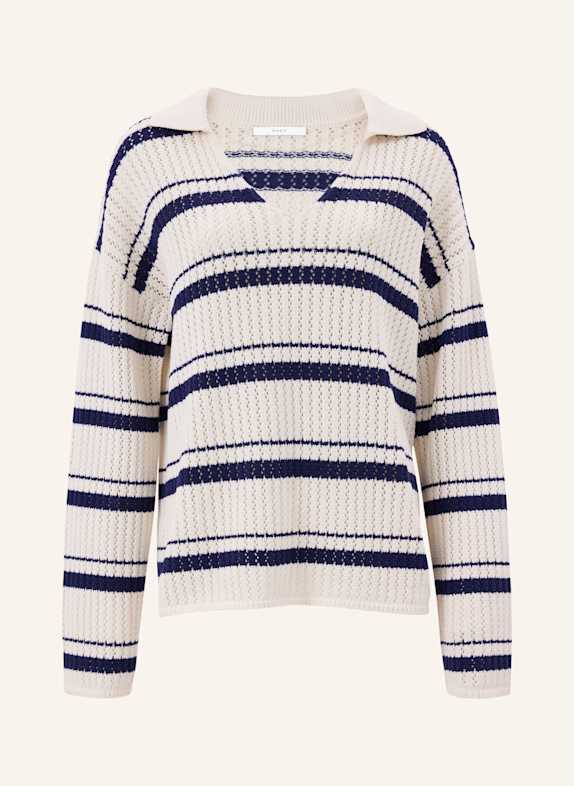 PINXIT Pullover Gestreiftes Poloshirt ECRU/ DUNKELBLAU