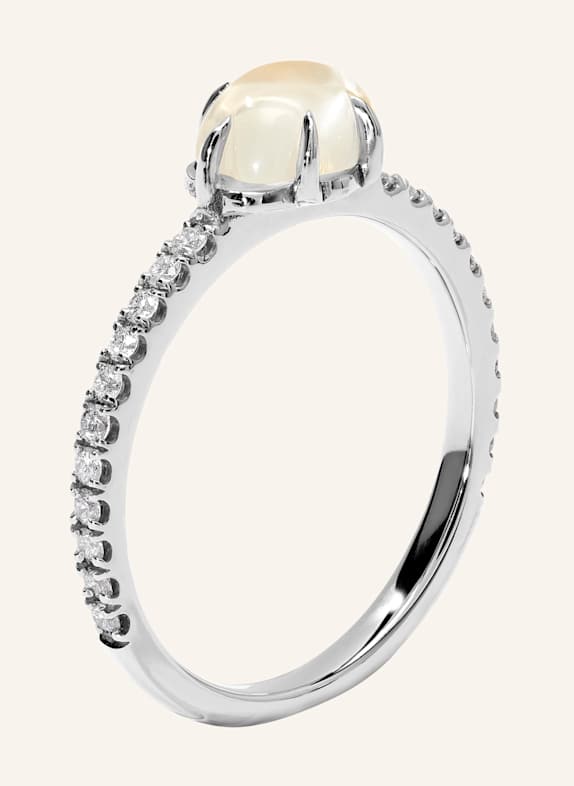 VIERI Ring WOLKE MILCHQUARZ BRILLANT PAVÉ MITTELGROß WEISSGOLD