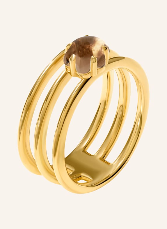 VIERI Ring WOLKE RAUCHQUARZ DREIREIHIG GOLD