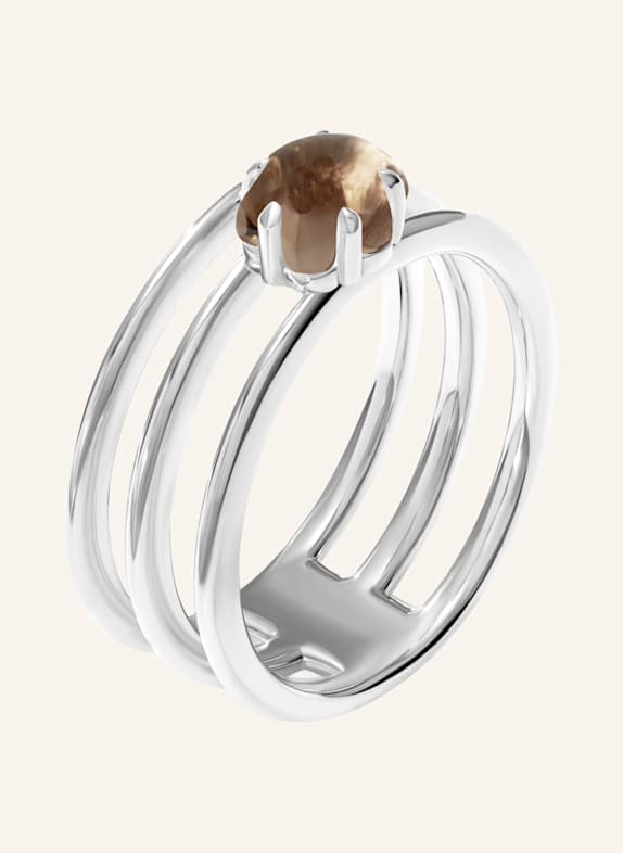VIERI Ring WOLKE RAUCHQUARZ DREIREIHIG WEISSGOLD