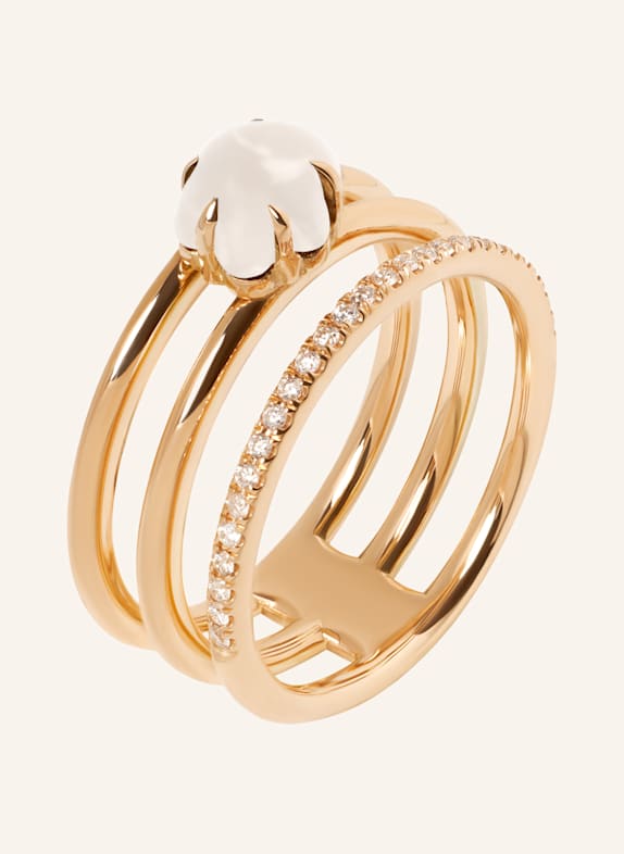 VIERI Ring WOLKE MILCHQUARZ BRILLANT PAVÉ DREIREIHIG ROSÉGOLD