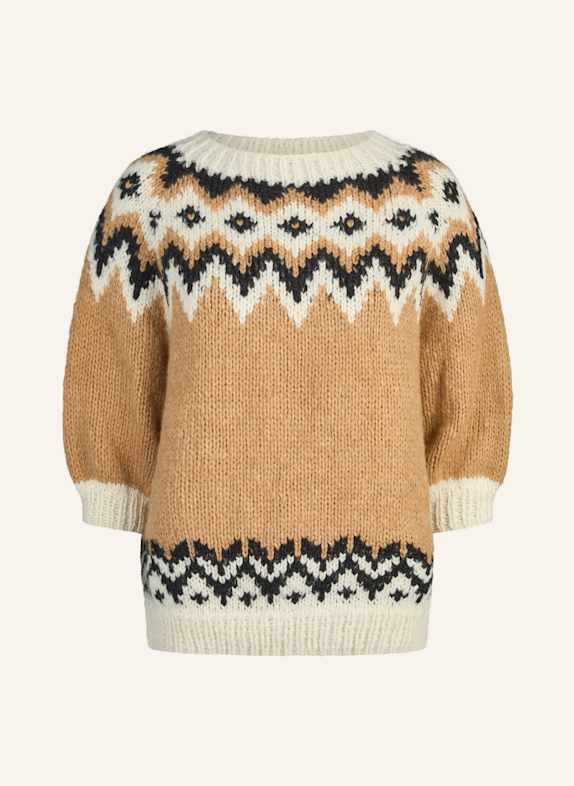 DOUIE Pullover LINA aus Cashmere HELLBRAUN/ WEISS/ SCHWARZ