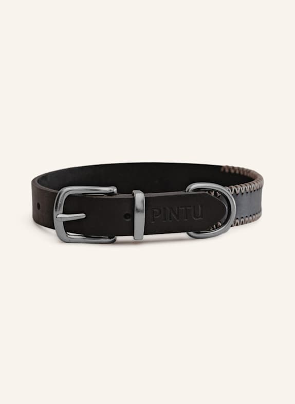 Pintu Hundehalsband PORTHOS mit Beschlag aus Edelstahl SCHWARZ/ TAUPE