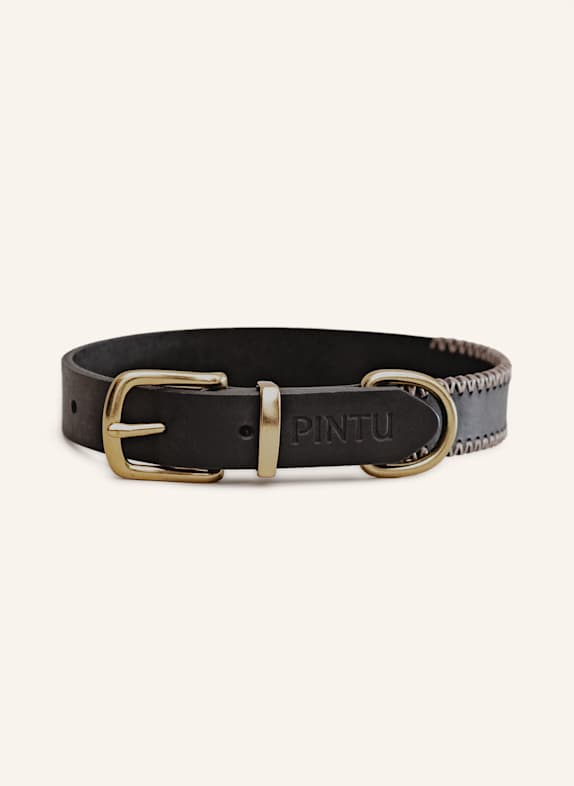Pintu Hundehalsband PORTHOS mit Beschlag aus Messing SCHWARZ/ TAUPE