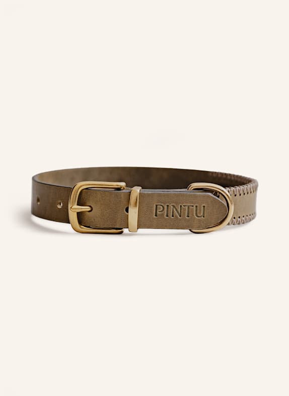 Pintu Hundehalsband PORTHOS mit Beschlag aus Messing OLIV/ TAUPE