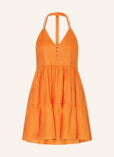 maje Leinenkleid mit Schmuckperlen und Volants
