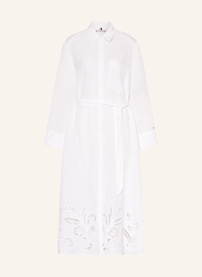 TOMMY HILFIGER Hemdblusenkleid mit Leinen und Lochspitze