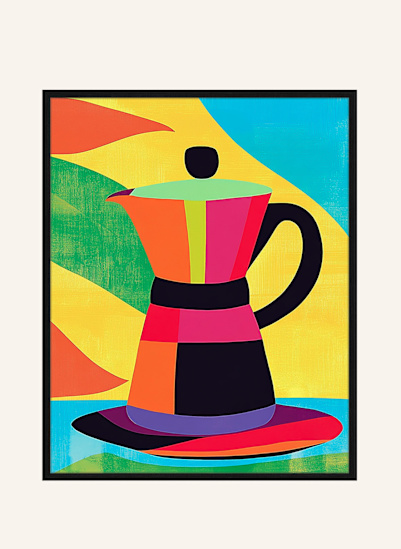 Liv Corday Wandbild FARBENFROHE RETRO-KAFFEEMASCHINE mit Rahmen