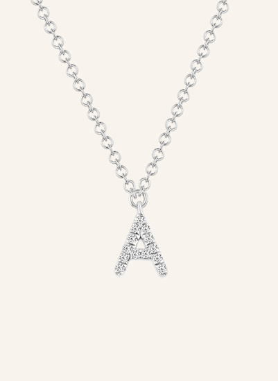 Leaf INITIALIEN Halskette „A“ aus 14 Karat Weißgold mit Diamanten