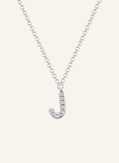 Leaf INITIALIEN Halskette „J“ aus 14 Karat Weißgold mit Diamanten