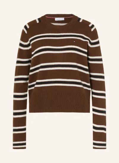 TOMMY HILFIGER Pullover DUNKELBRAUN / WEISS / SCHWARZ