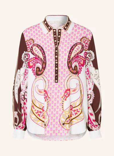 HERZENS Blusenshirt aus Seide WEISS / DUNKELBRAUN / ROSA