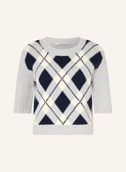 Alcidia da Veiga Pullover mit Cashmere und 3/4-Arm BLAUGRAU / CREME / DUNKELBLAU