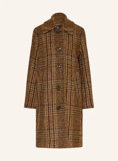 LUISA CERANO Tweed-Mantel BRAUN / BEIGE / HELLBLAU