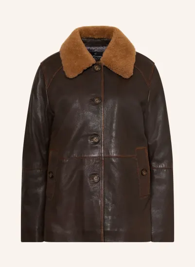MILESTONE Lederjacke MSNOUR mit abnehmbarem Kragen DUNKELBRAUN / CAMEL