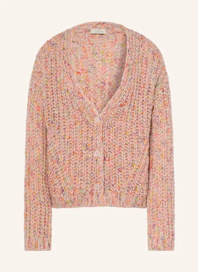 MILANO ITALY Strickjacke mit Glitzergarn BEIGE / NEONPINK / NEONGRÜN