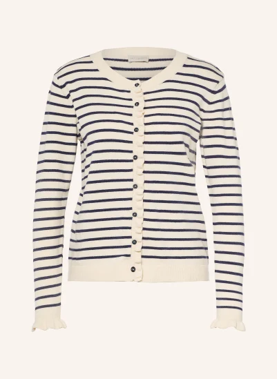 MILANO ITALY Strickjacke mit Rüschen CREME / DUNKELBLAU