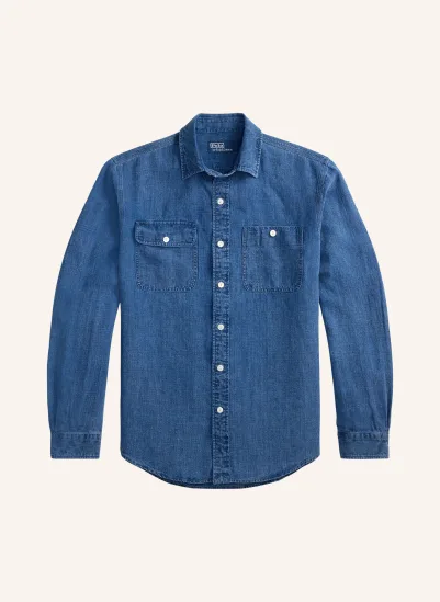 POLO RALPH LAUREN Leinenhemd Classic Fit in Jeansoptik BLAU