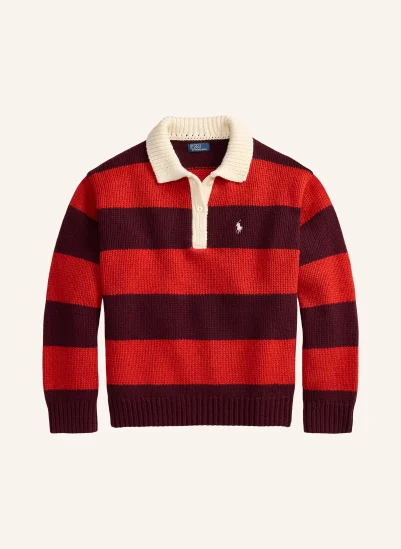 POLO RALPH LAUREN Strick-Poloshirt ROT / ECRU / DUNKELLILA